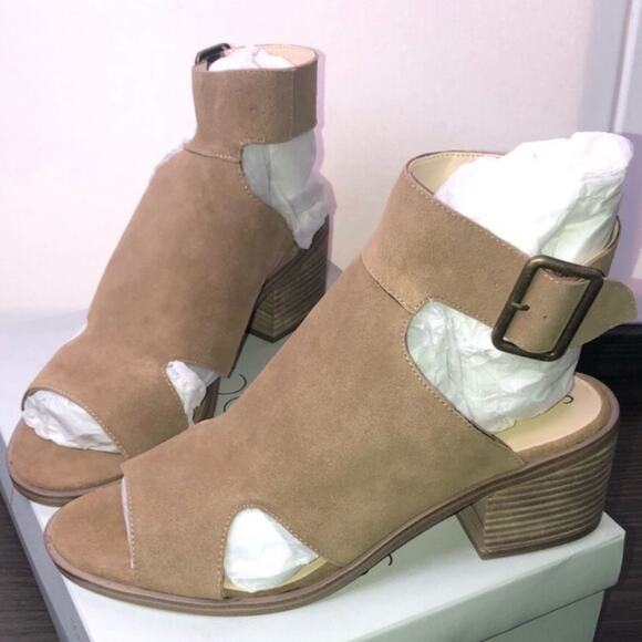 Sole Society Shoes - Sole Society Honey Suede Block Heel Sandals High Ankle Strap & Cutout Sz 7M BNIB